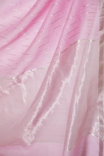 Taneira Women Pink Woven Pure Silk Cotton Chanderi Saree with Unstitched Blouse Piece (SHH08G00130-Light Pink)