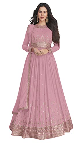 RUDRAPRAYAG Georgette Embroidered Semi-Stitched Maxi Gown For Women Pink_5XL