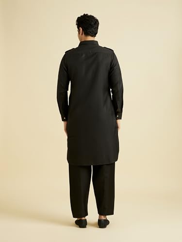Manyavar Men's Rayon Blend Solid Pathani Kurta Churidar Set (Black,XL)