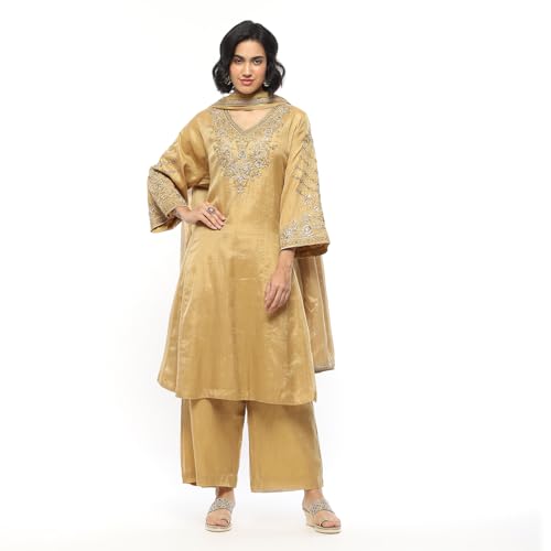 BIBA Women's Cotton Kurta Set (SKDRJPTANA9830AW24GLD_Gold