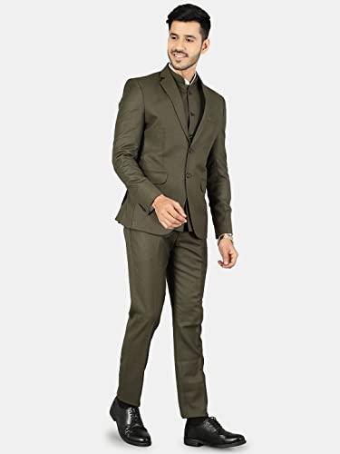 WINTAGE Mens Polyester Cotton Plain Green Three Piece Suit : 38/ S