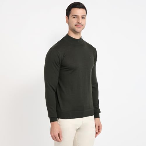 Raymond Men Contemporary Fit Solid Pattern Marino Wool Acryalic Blend Full Sleeve Turtle Neck Casual Sweater