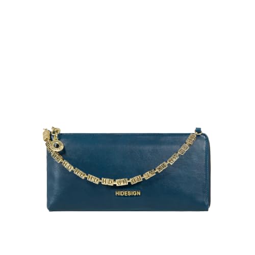 Hidesign Women's Wristlet Midnight Blue Medium Genuine Leather Minimal Zipper Solid