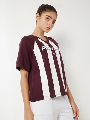 Max Women Striped Boxy Fit Buttersoft Sports T-Shirt(Purple_S)