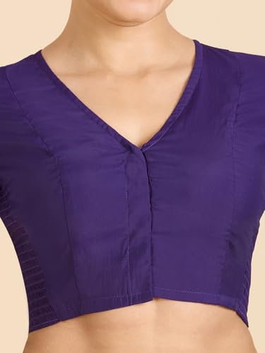 Studio Shringaar Women's Cotton Silk Stretchable (Smocked) Readymade Saree Blouse (Purple, 36)