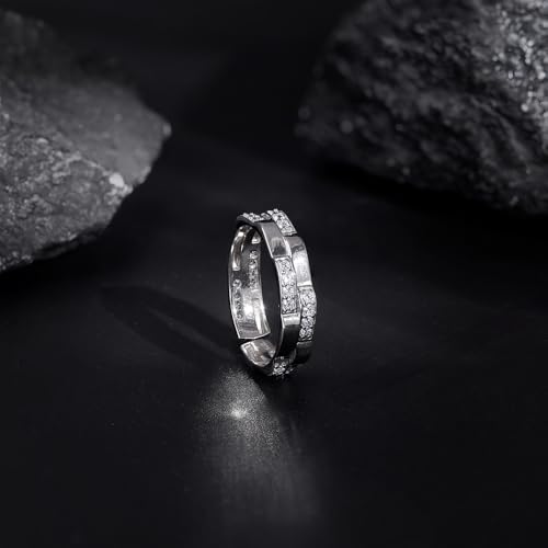 GIVA 925 Silver Zircon Studded Sparkle Ring For Him, Adjustable | Gifts for Men and Boys | With Certificate of Authenticity and 925 Stamp | 6 Months Warranty