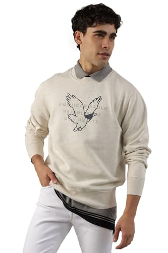 American Eagle Men Beige Super Soft Icon Graphic Crew
