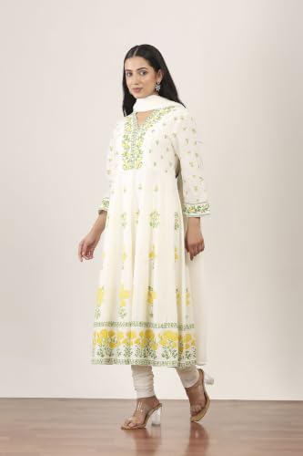 Rangriti Cotton Blend Printed Anarkali Casual Kurta With Churidar And Dupatta