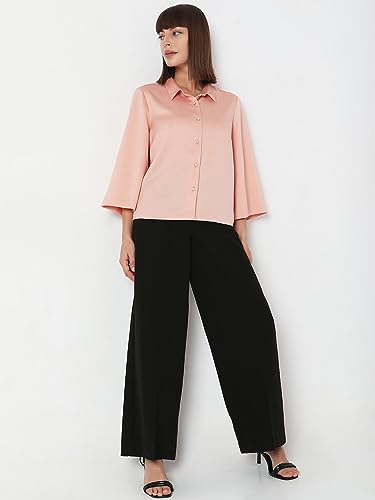 VERO MODA Women Solid Polyester Regular Fit Peach Shirt