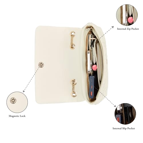 Caprese Aimee Medium Quilted Faux Leather Sling Bag for Women with Adjustable Shoulder Strap & Multi-Compartment | Stylish Crossbody Handbag for Special Occasions Magnetic Button Closure (Alpine Oat)
