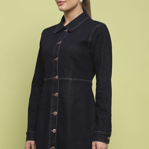 Madame Cotton Blend Dark Indigo Mini Denim Dress for Women