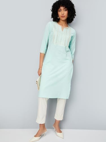Max Women's Cotton Blend Regular Kurta (PCEKPA25MA_Aqua