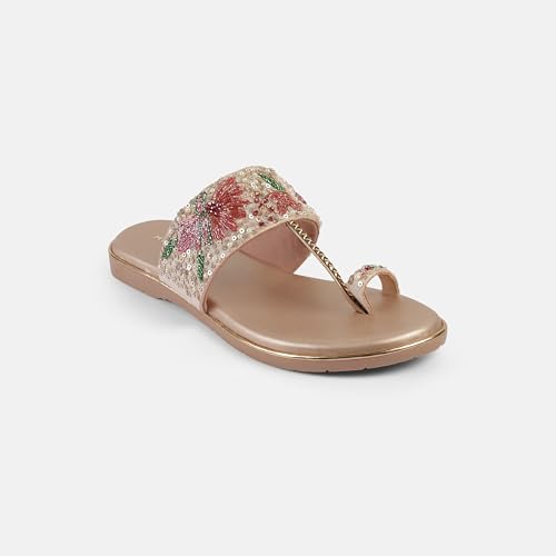Mochi Women Antique Gold Chappals UK/4 EU/37(35-2374)