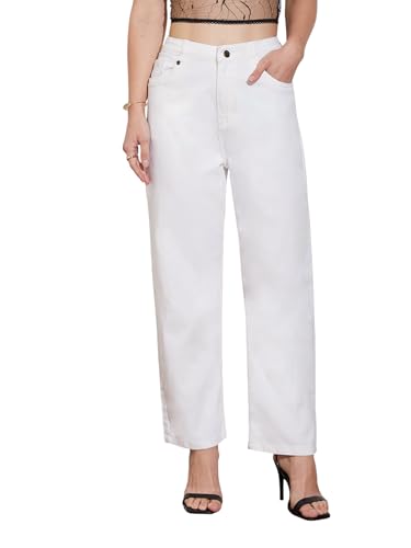 Miss Chase Women's Tapered Rise Clean Look Cropped Stretchable Denim Jeans (MCSS24DEN79-02-533-34, Linen White, 34)