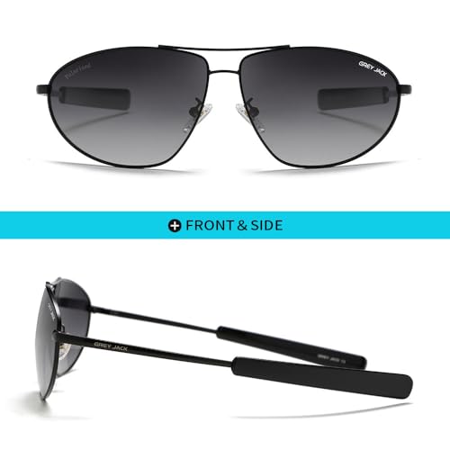 grey jack Cat Eye Polarized Sunglasses for Men Women,Metal Full Rim Eyewear for UV Protection 2402 Black Frame Double Black Lens