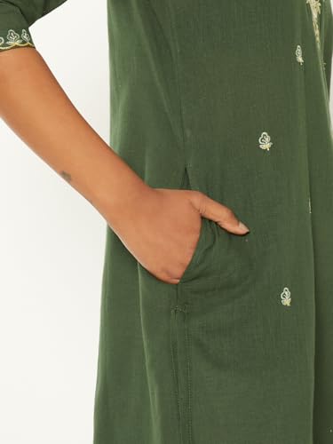Max Women Embroidered Straight Kurta (Green_L)