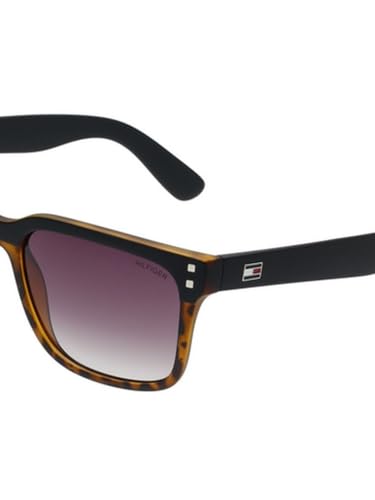 Tommy Hilfiger Sunglasses | Purple Lens | Black Frame | Full Rim Rectangle Shape Branded Latest and Stylish Non Polarized Eyewear | 100% UV Protection | Men Sunglasses| Size Medium | TH 1597 C1