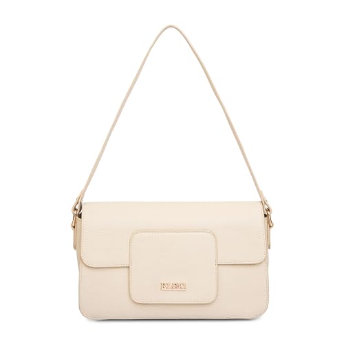 KLEIO Vegan Leather Box-Shaped Monochromatic Handbag for Women (Cream) with Magnetic Closure