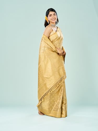 MOHEY Women's Art Silk Zari Woven, Floral Buta Moftis Saree with Blouse Piece(Beige)