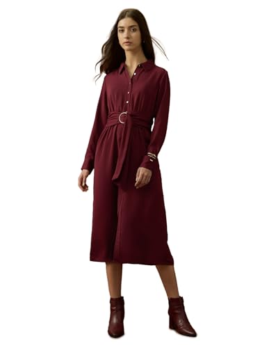 U.S. Polo ASSN. Women Solid Shirt Dress (UWAW25DRS196_Cabernet_XL)