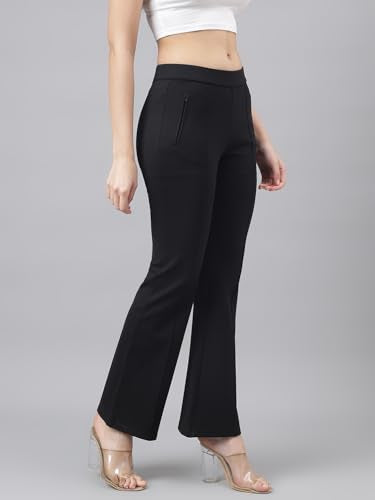 Latin Quarters Women Black Solid High Rise Trousers_L