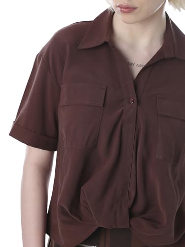 ONLY Women's Solid Regular Fit Brown Shirt
