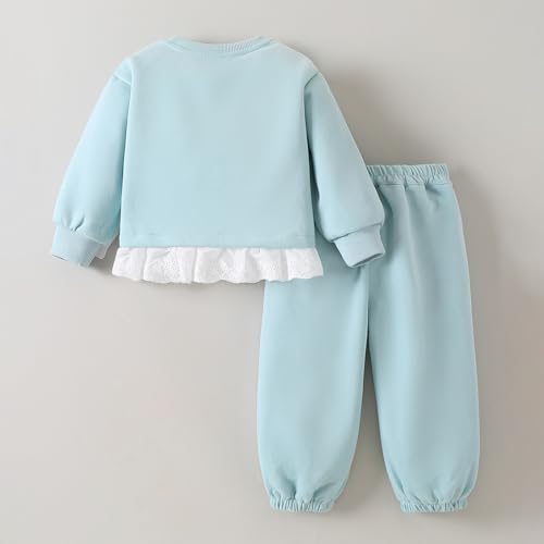Hopscotch Girls Full Sleeves Blue 2-Pc Puppy Applique Schiffli Jogger Set For Age (5-6 Years)