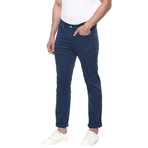 OOBANI Men Navy Solid Slim fit Trouser