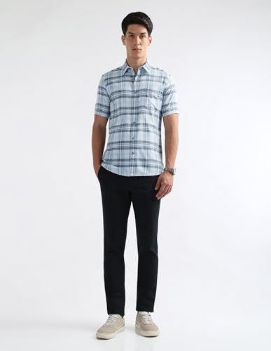 Arrow Sport Men's Tartan Checked Original Shirt (ASAKSH1385_Teal_38)