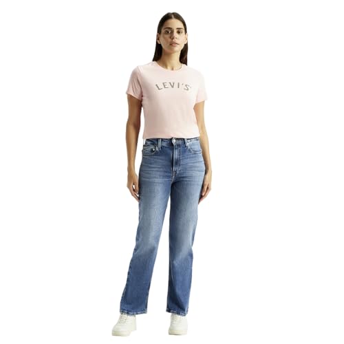 Women's High Rise Ribcage Straight Fit Blue Jeans