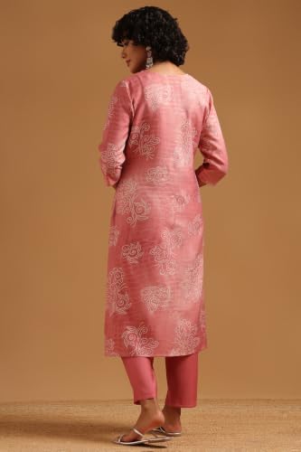 Soch Womens Pink Desert Storm Botanical Kurta Set With Thread Work
