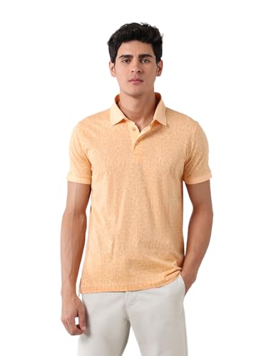 Arrow Men's Leaves Regular Fit Polo Shirt (ARAJTS3849_Light Orange