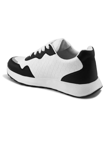 XE Looks Women's Black Sneakers | Trendy Textured Design with Lace-Up Closure | Lightweight & Stylish Sneaker Shoes For Girls & Women