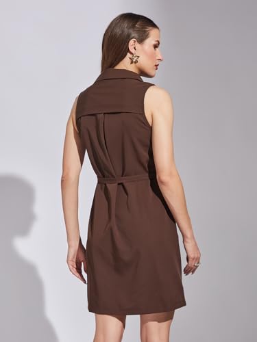 Latin Quarters Women Brown Sleeveless Casual Solid Dress_M