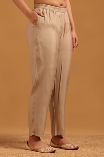 Soch Womens Beige Roman Silk Floral Salwar Suit With Stone Work
