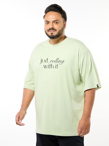 Bewakoof Men's Graphic Print Oversized Fit Half Sleeve Round Neck Cotton Plus Size T-Shirt_694214_Green_6XL