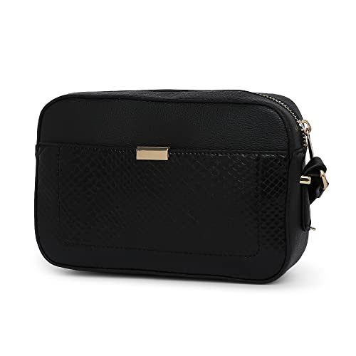 Accessorize London Women's Faux Leather Black Day Bag-Piper Camera Croc Sling Bag