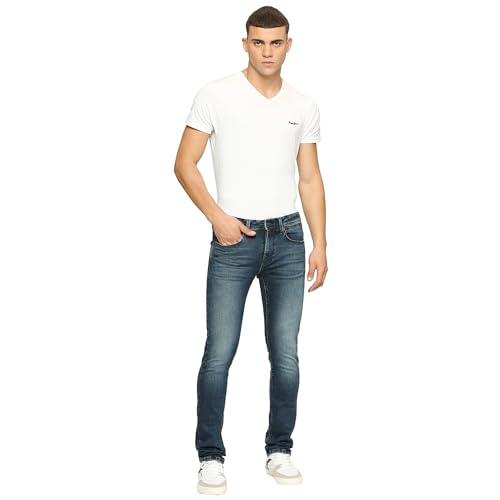 Pepe Jeans Men's Mid Rise Slim Fit Jeans, Blue, 36