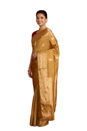 Taneira Women Brown Silk Viscose Kadwa Banaras Inspired Design Saree with Unstitched Blouse Piece (SAPH04AA0478-Brown)
