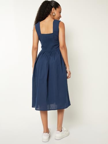 Max Women Solid Fit & Flared Dress (Blue_S)
