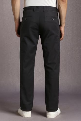 Men Black Solid Flat Front Casual Trousers