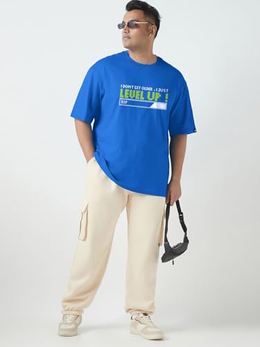 Bewakoof Men's Graphic Print Oversized Fit Half Sleeve Round Neck Cotton Plus Size T-Shirt_694218_Blue_5XL
