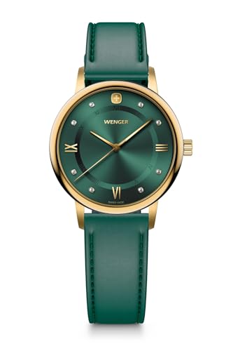 WENGER Urban Donnissima Swiss Made, 35 mm, Green Dial, Green Leather Strap, Women's Watch - 01.1721.116