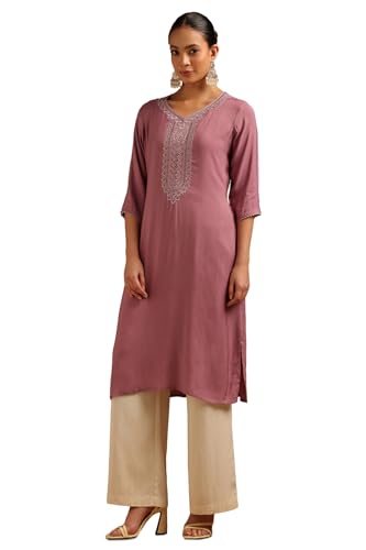Soch Womens Purple Muslin Embroidered Kurta
