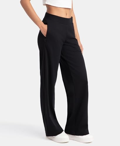 Jockey U102 Women's Super Combed Cotton Rich Relaxed Fit Wide Leg Pants with Zipper Pockets_Black_L