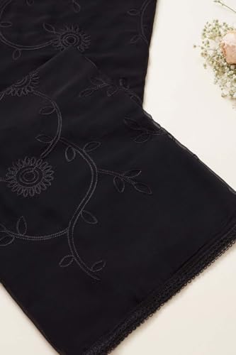 Soch Womens Black Chiffon Embroidered Dupatta