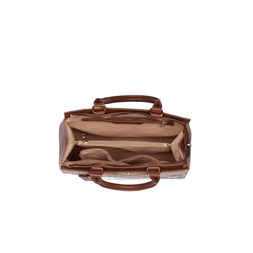 Caprese Shibori Medium Satchel Bag for Women | Printed Faux Leather Shoulder Bag with Adjustable & Detachable Strap | Multi-Compartments | Zipper Closure | Everyday Office, Travel & Casual Use (Brown)