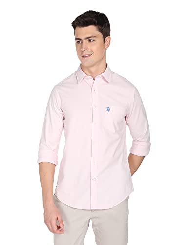 U.S. Polo Assn. Cotton Mens Solid Oxford Fs Shirts (Usshtfx0014_Pink_S, Regular Fit)