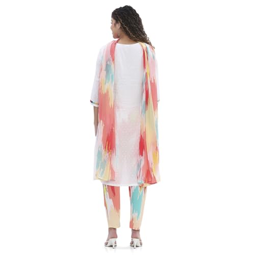 Rangriti Women White Cotton Straight Kurta Set_42