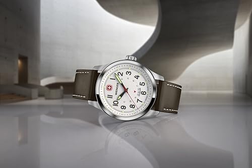 WENGER Terragraph Swiss Made 43 mm, White Dial, Brown Leather Strap, Men's Watch - 01.0541.120